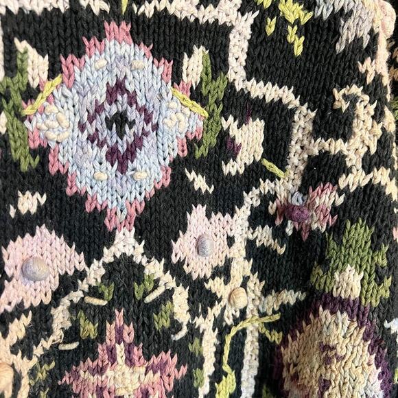 HUNTERS RUN Hand Knit Floral Sweater Cottagecore Vintage 90's Small Grandma - Picture 4 of 4